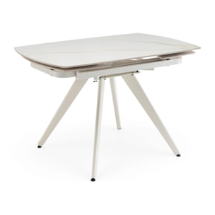 Tavolo allungabile LAVEZZI in ceramica, finitura calacatta oro lucida e gambe in metallo bianche - 120×80x78 – 180×80x75 cm