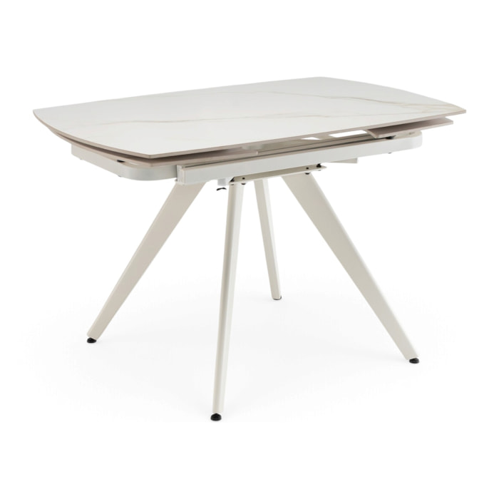 Tavolo allungabile LAVEZZI in ceramica, finitura calacatta oro lucida e gambe in metallo bianche - 120×80x78 – 180×80x75 cm