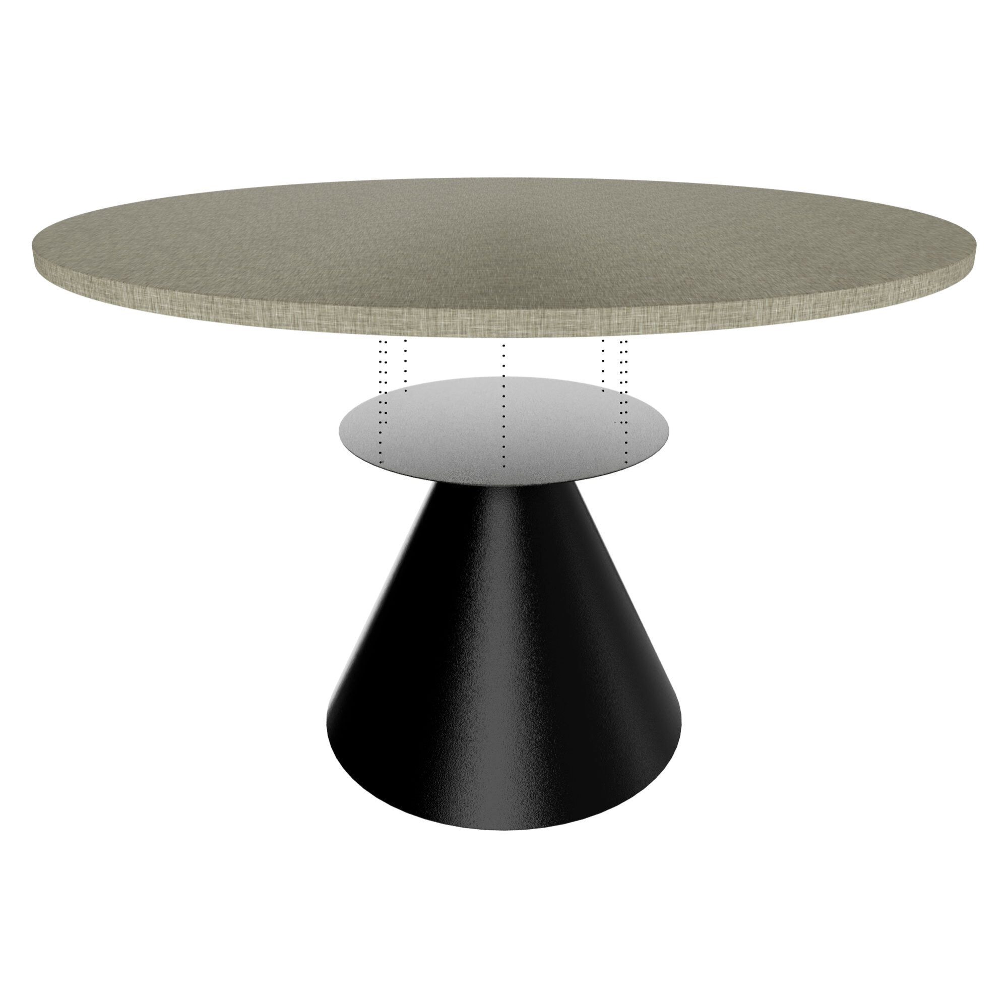 Artù Black - Tavolo da pranzo rotondo ⌀ 120 cm in legno laminato con base a cono in metallo Grigio Testurizzato