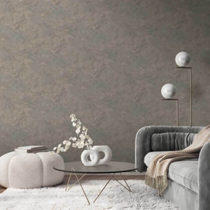Papier peint effet bronze oxydé cuivre et sauge