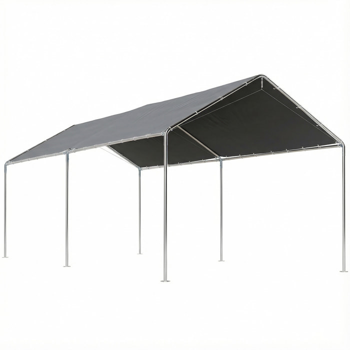 Carpa Garaje para Coche 3x6 m, Cochera Exterior Portátil con Marco de Acero Galvanizado, Impermeable, Anti-UV, Pabellón Gazebo de Jardín con Accesorios, para Eventos, Fiestas, Gris