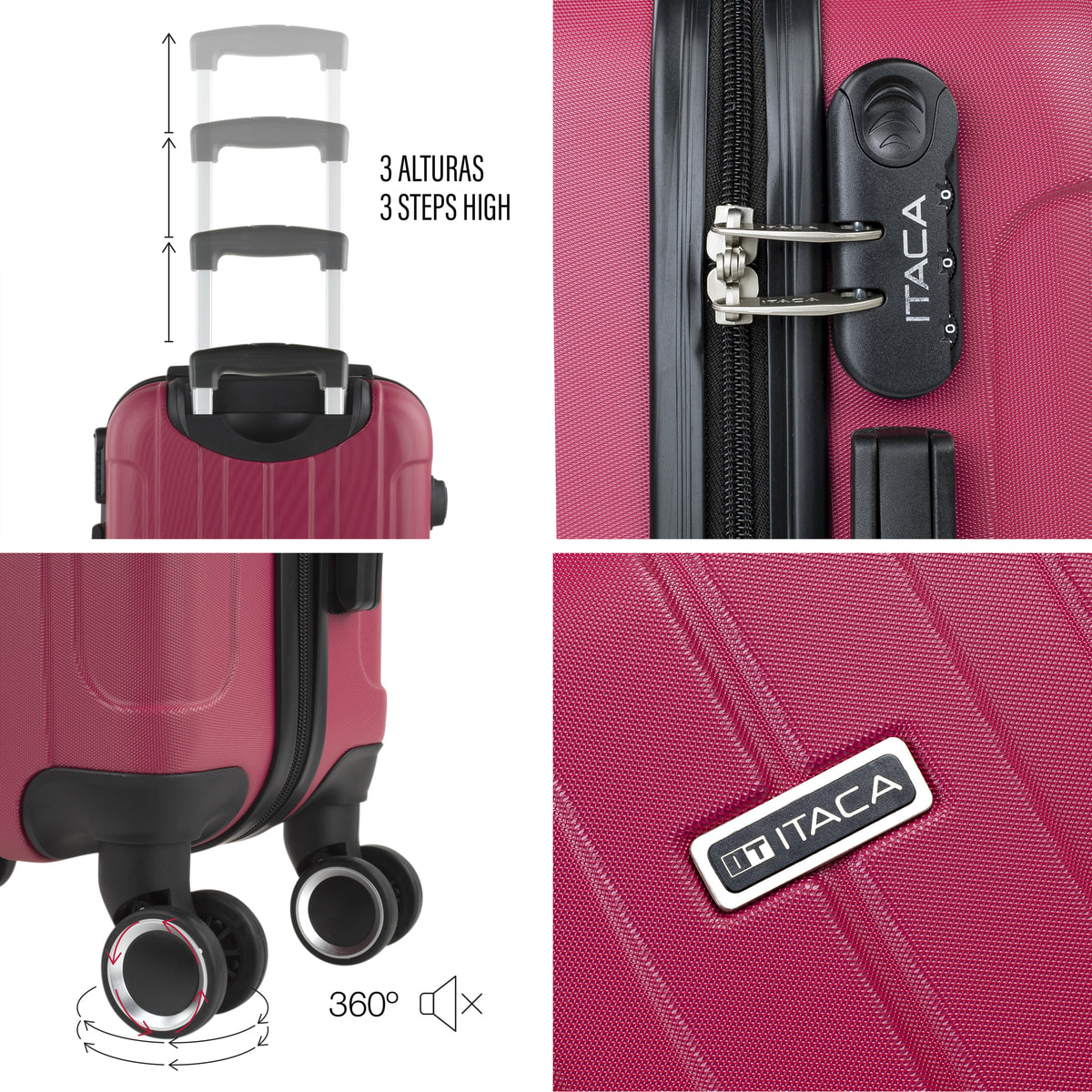 Juego De Trolley Cabina Y Neceser Itaca Havel Fresa