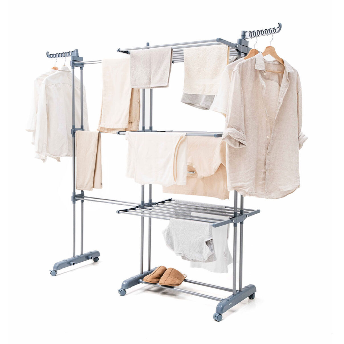 Stendibiancheria pieghevole verticale estensibile con ruote Dolver XL InnovaGoods 30 sbarre