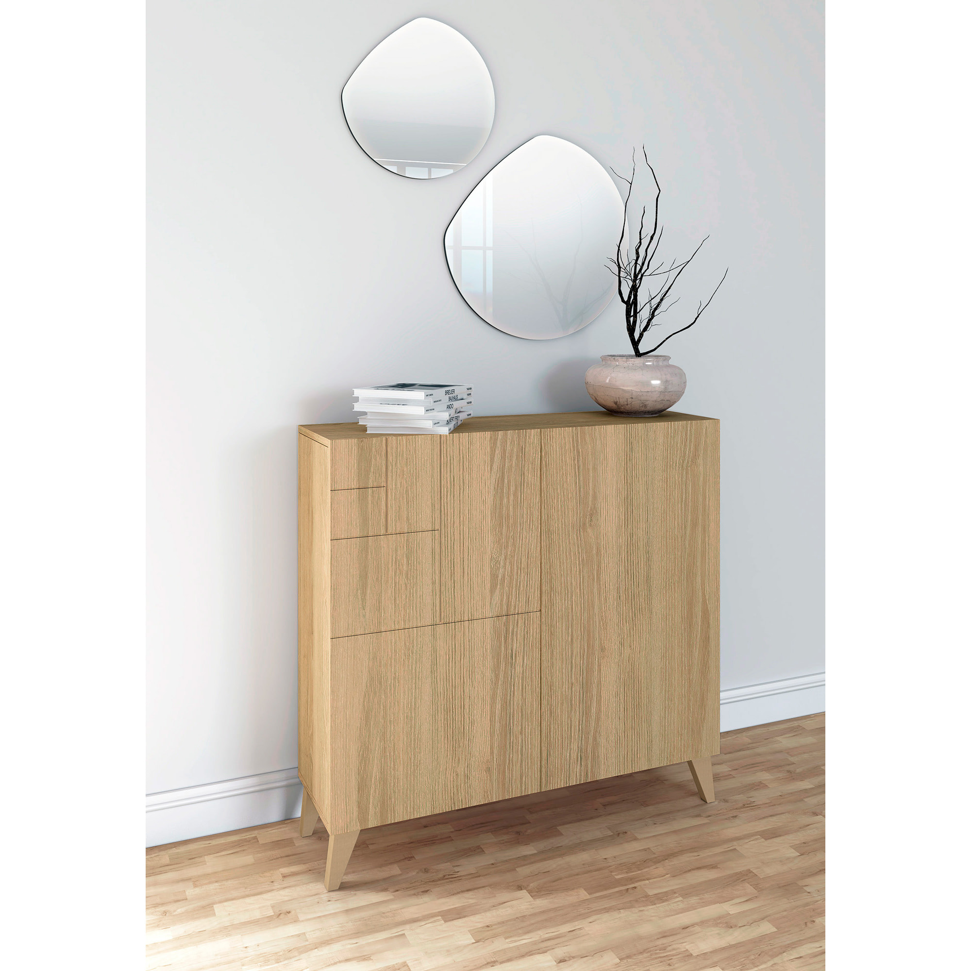 Zapatero Bergen melamina roble patas roble 87x90x27 cm