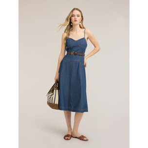 Motivi - Vestito midi in denim con scollatura a cuore - Blu