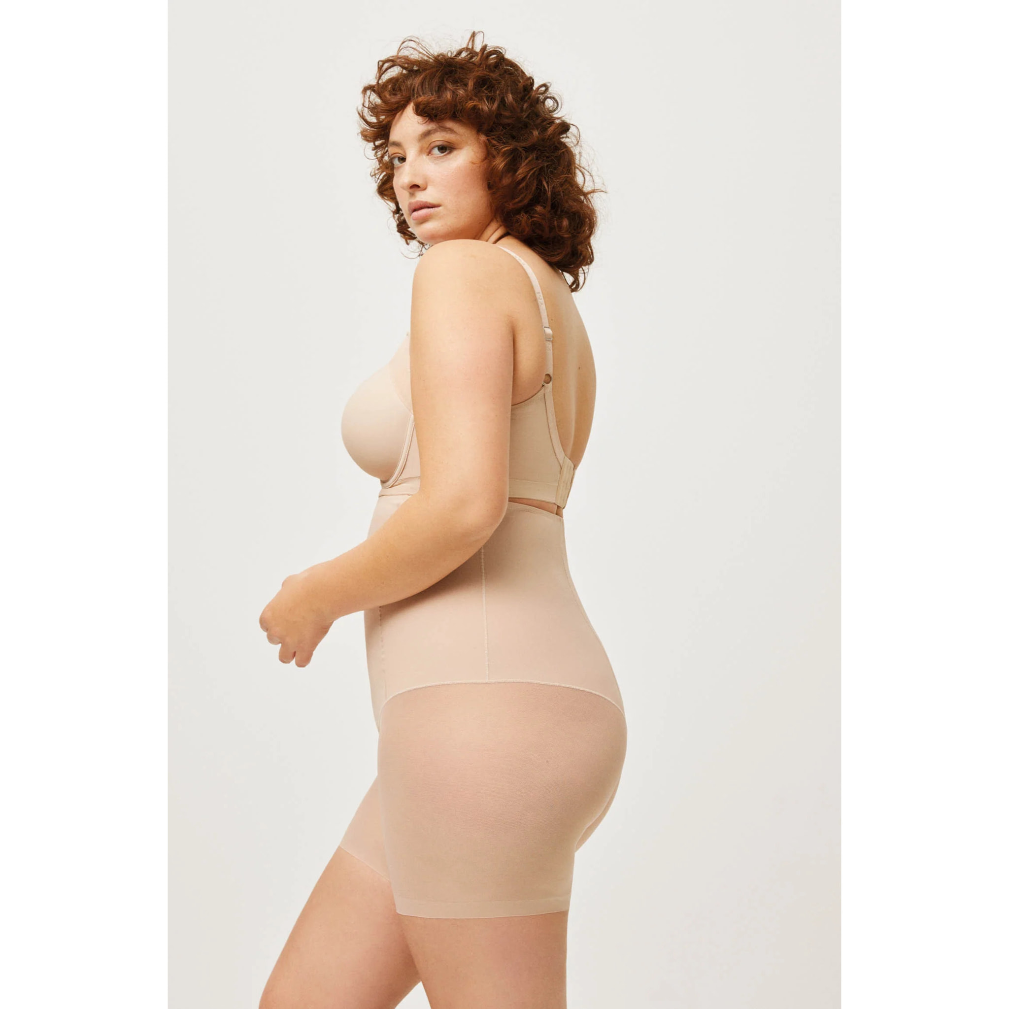 Guaina modellante addominale alta, compressione media, tessuto tulle beige