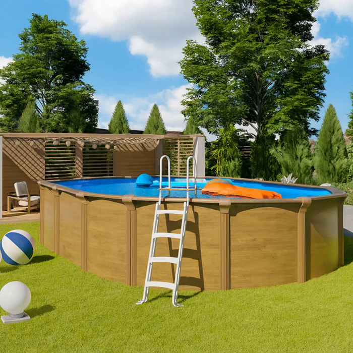 Piscine hors sol acier ovale 7,60 x 4,55 x 1,32 m aspect bois OSMOSE