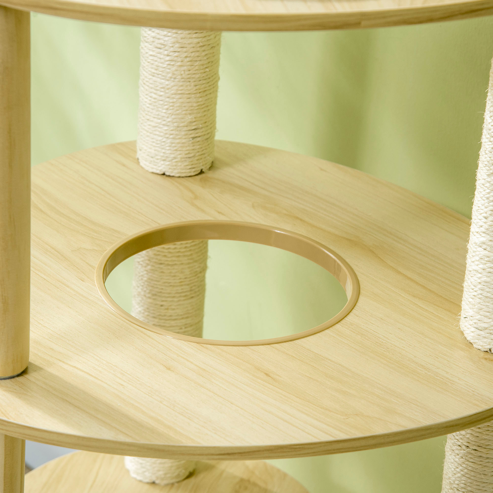 PawHut Árbol Rascador para Gatos de Madera 123,5 cm Torre Escalador para Gatos con Múltiples Plataformas Cama Desmontable y Cojines Ø54x123,5 cm Roble