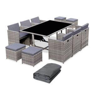 Table de jardin encastrable résine + Housse de protection gris foncé polyester