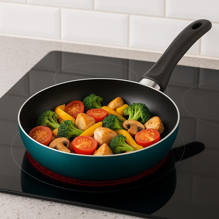 Sartén de Ø28x5cm en Aluminio prensado color Azul metalizado