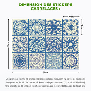 Stickers muraux - Sticker Mural Carrelage adhésif Cuisine Salle de Bain - 12 STICKERS CARRELAGES AZULEJOS EDOARDO