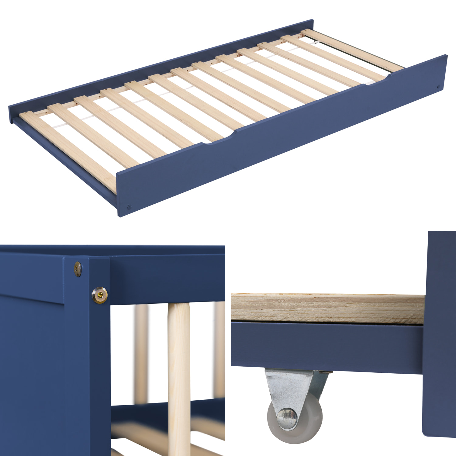 Lit gigogne pour enfant 190x90cm bleu foncé ADAM