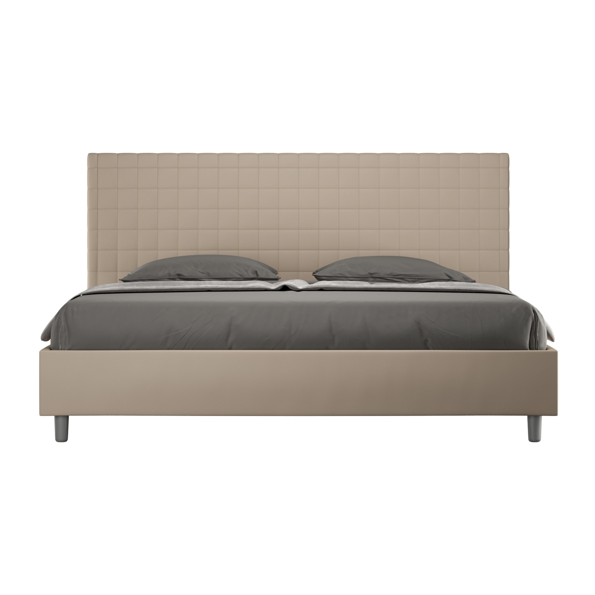 Lit king size avec sommier rembourrée 180x210 similicuir taupe Sunny