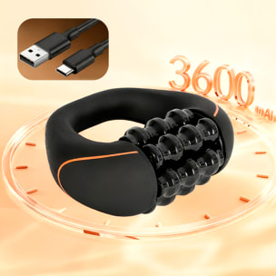 Masajeador portátil de rodillo con motor sin escobillas, 3 niveles de intensidad y batería recargable de 1800 mAh. Compacto, ligero y silencioso.