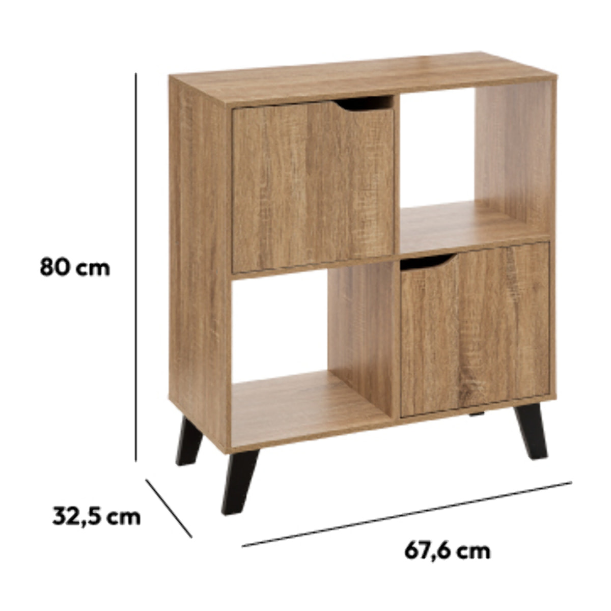 Étagère 4 cases porte Effet bois naturel Ceda