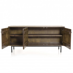 ERNESTO - Buffet marron 3 portes Acacia pieds métal noir