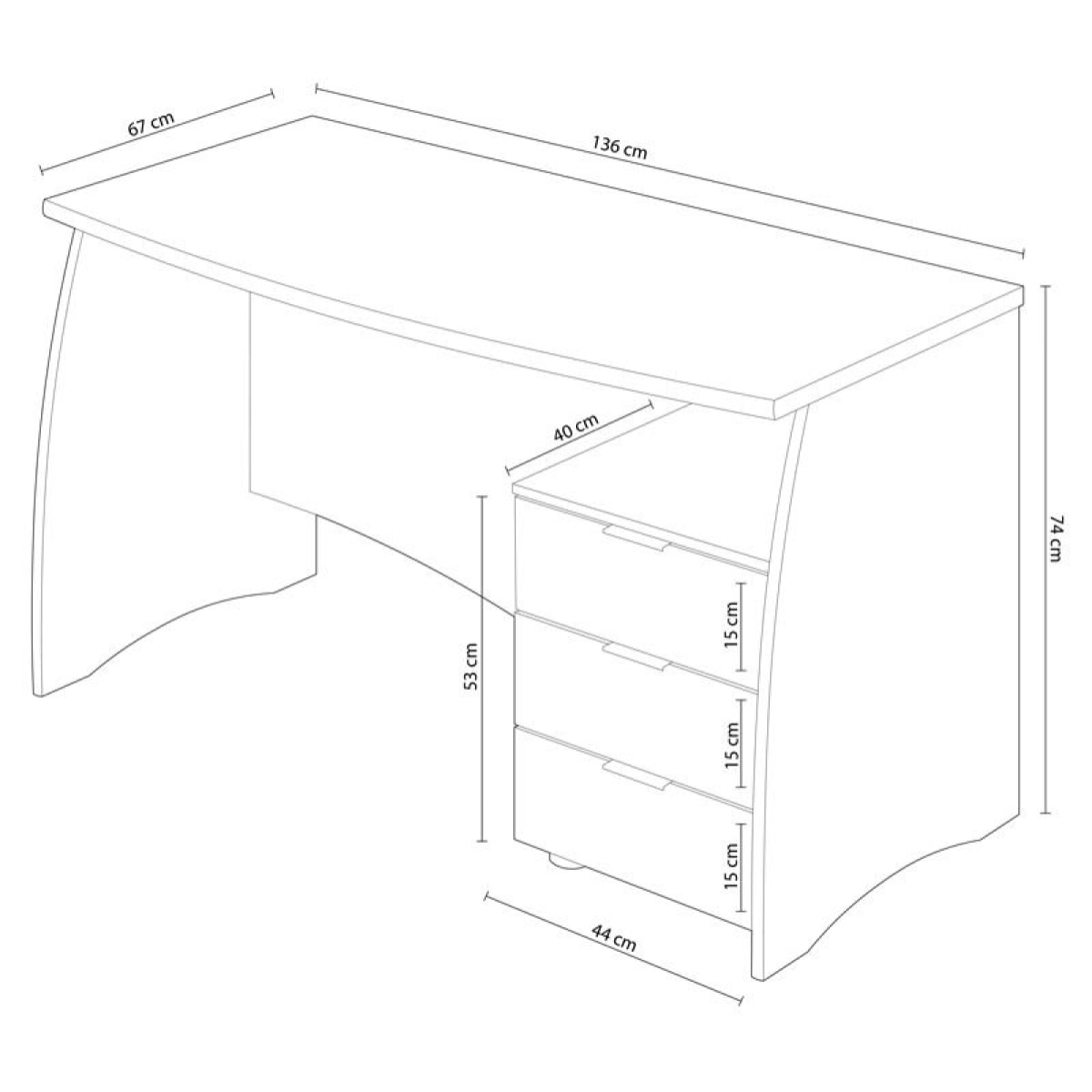 Mesa de escritorio Stil Buc 3 cajones Roble Alaska - Gris Antracita