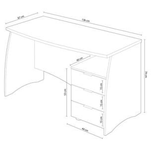 Mesa de escritorio Stil Buc 3 cajones Roble Alaska - Gris Antracita