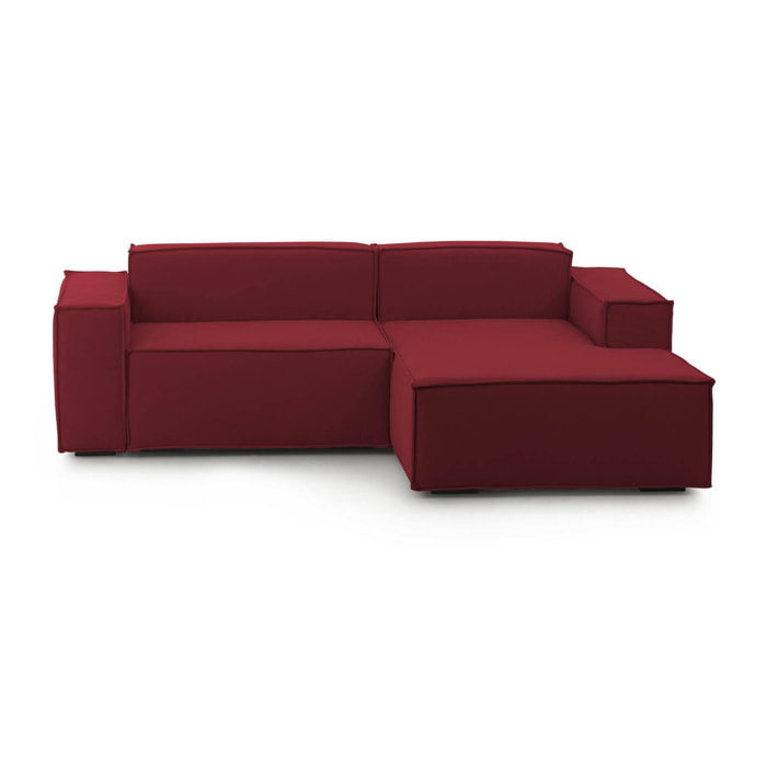 Divano fisso Patrizia, Divano componibile a 2 posti con penisola destra, 100% Made in Italy, Sofà moderno in tessuto, Cm 220x170h70, Rosso