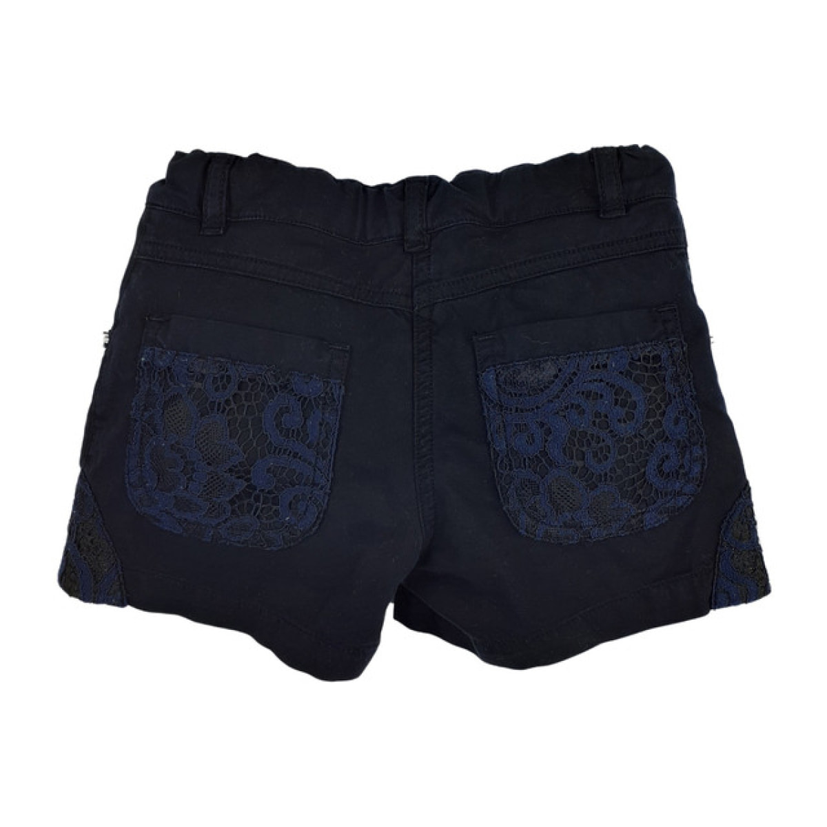 SHORT POPELINE BLU DETTAGLI PIZZO