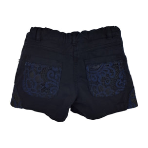 SHORT POPELINE BLU DETTAGLI PIZZO