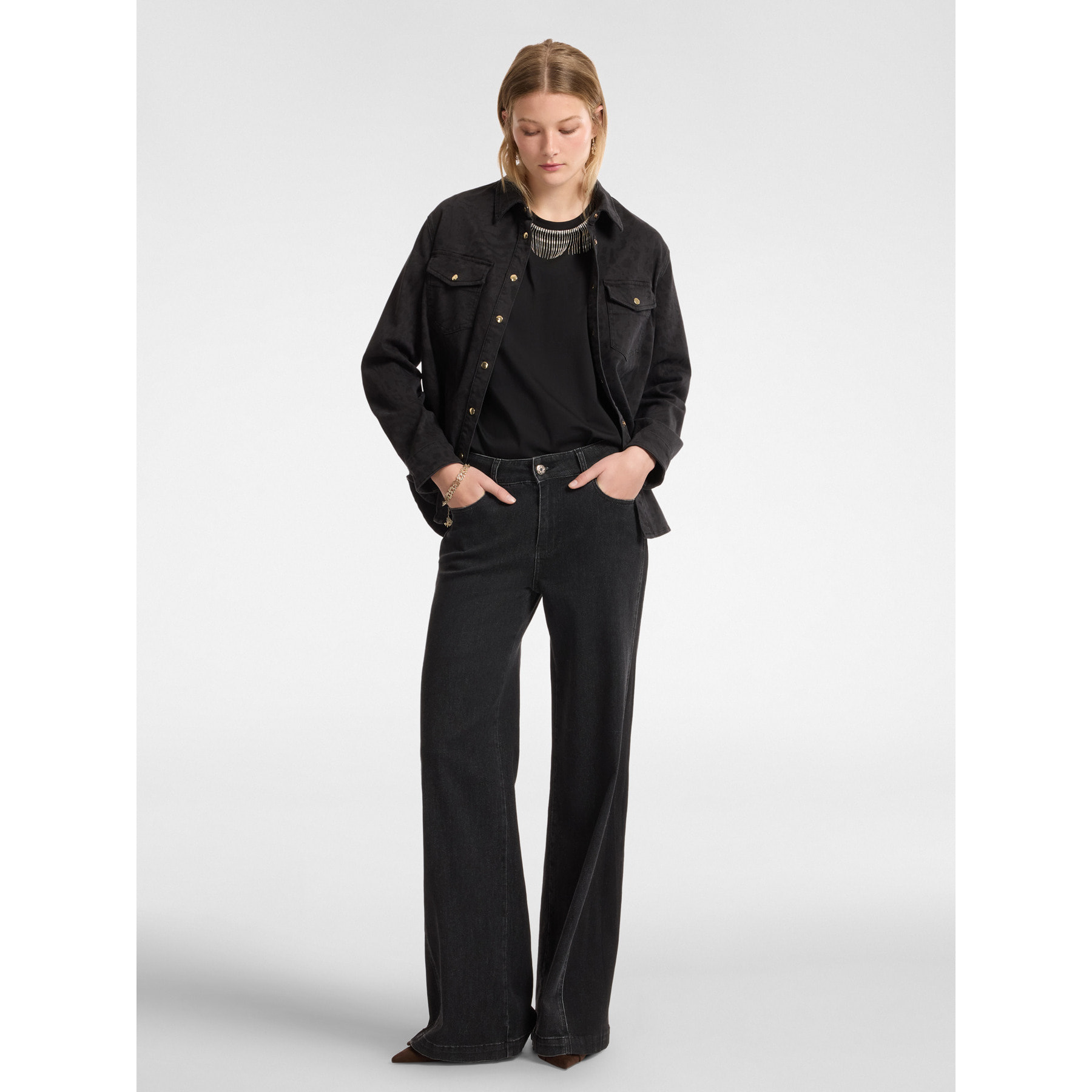 Elena Mirò - Camisa de estampado animal en denim - Negro