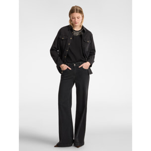 Elena Mirò - Camisa de estampado animal en denim - Negro