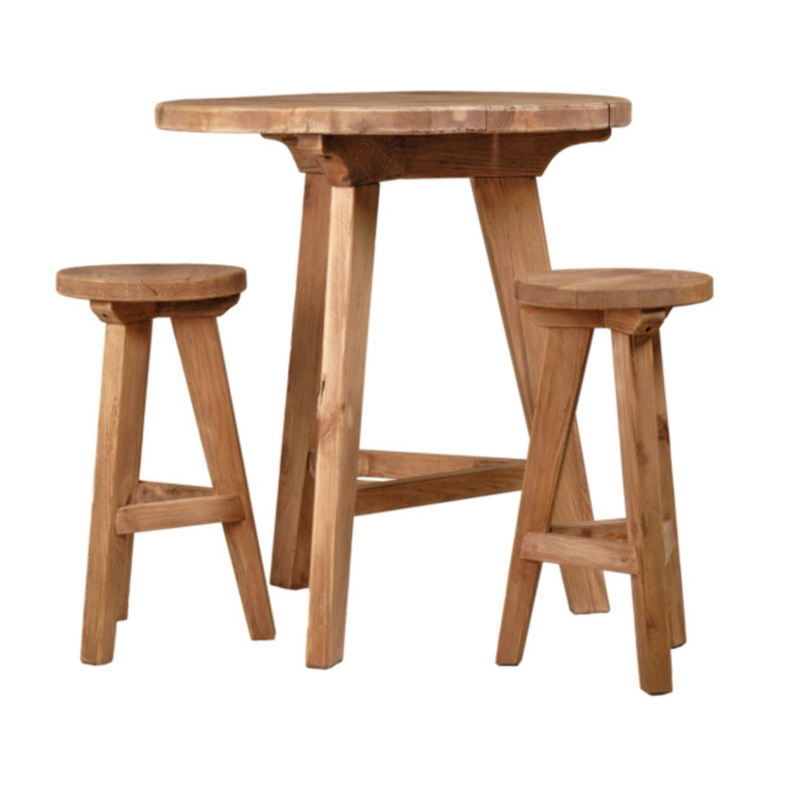 Tabouret haut rond en bois massif de pin recyclé - ORIGIN