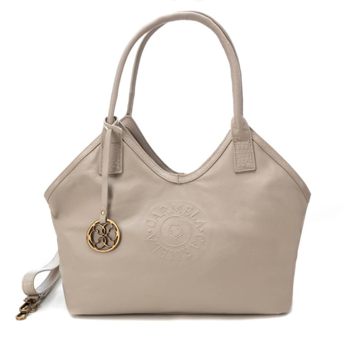 Bolso hombro de piel beige