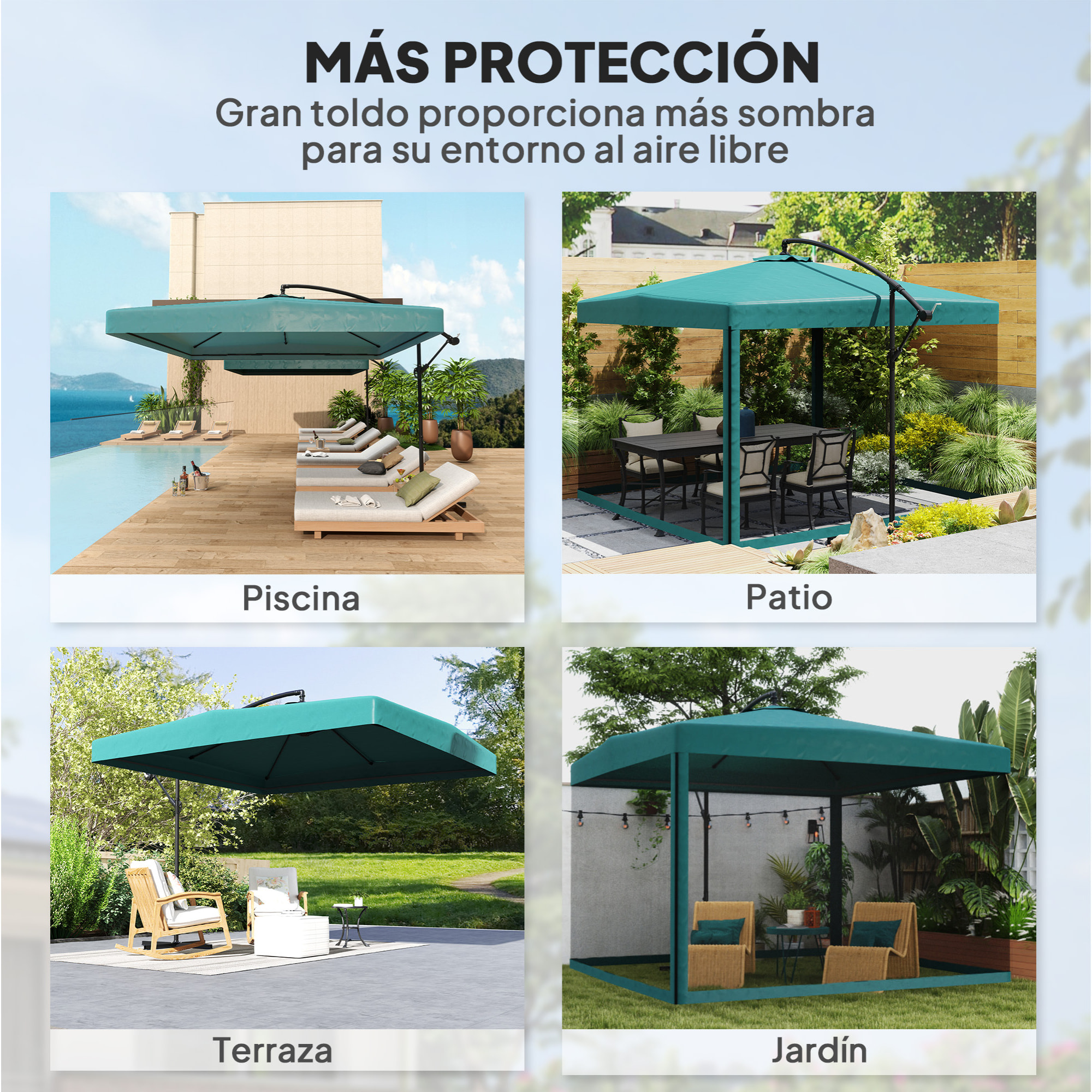 Parasol Excéntrico Ø 295 cm Sombrilla de Jardín con Ángulo Ajustable Mosquiteras Base Cruzada y Manivela para Terraza Patio Exterior Verde Oscuro