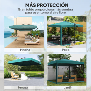 Parasol Excéntrico Ø 295 cm Sombrilla de Jardín con Ángulo Ajustable Mosquiteras Base Cruzada y Manivela para Terraza Patio Exterior Verde Oscuro
