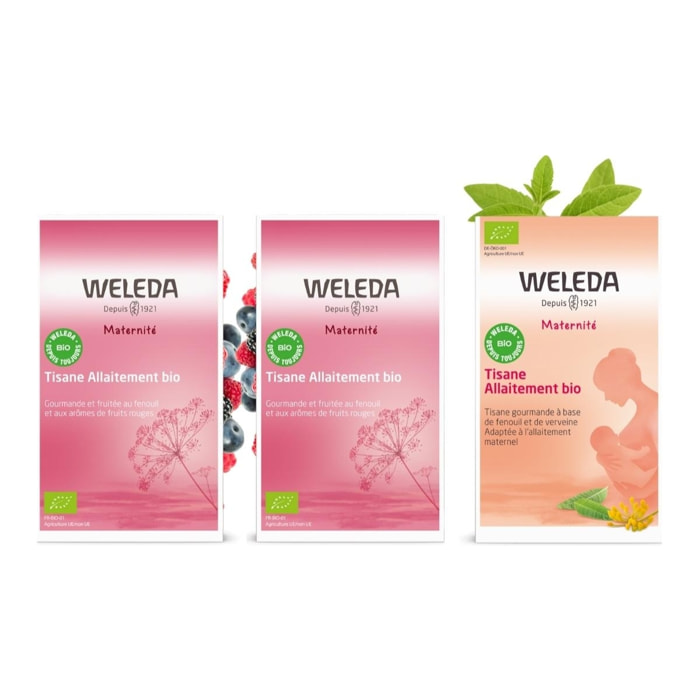 WELEDA - TRIO Tisane Allaitement Fruits rouges X2 + Tisane Allaitement Verveine X1 - Vegan* - Certifié Natrue**  - 3*20 sachets de 2 g