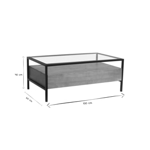 Table basse rectangulaire avec rangements en bois manguier massif, verre et métal noir L100 cm SITA