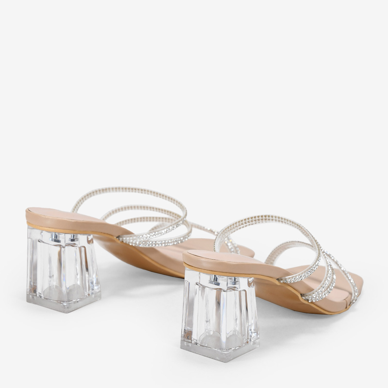 Sandalias de tacón transparentes con brillantes