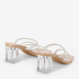 Sandalias de tacón transparentes con brillantes