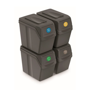 Juego de 4 cubos de reciclaje 80L Prosperplast Sortibox de plastico en color gris