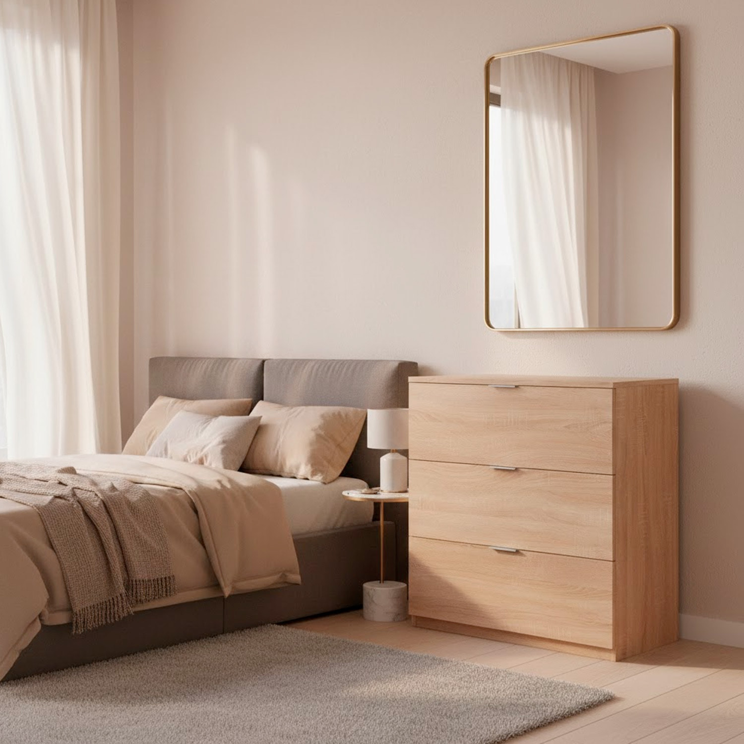 Cassettiera 3 Cassetti Comodino Senza Piedi Comò Mobile Camera da Letto Salvaspazio Design Minimal Moderno 77 x 38 x 80 Cm Rovere Canadese