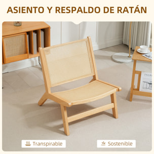 Sillón de Salón Nórdico Butaca de Salón con Respaldo y Asiento Amplio de Ratán Marco de Madera Butaca para Dormitorio Sala de Estar Natural