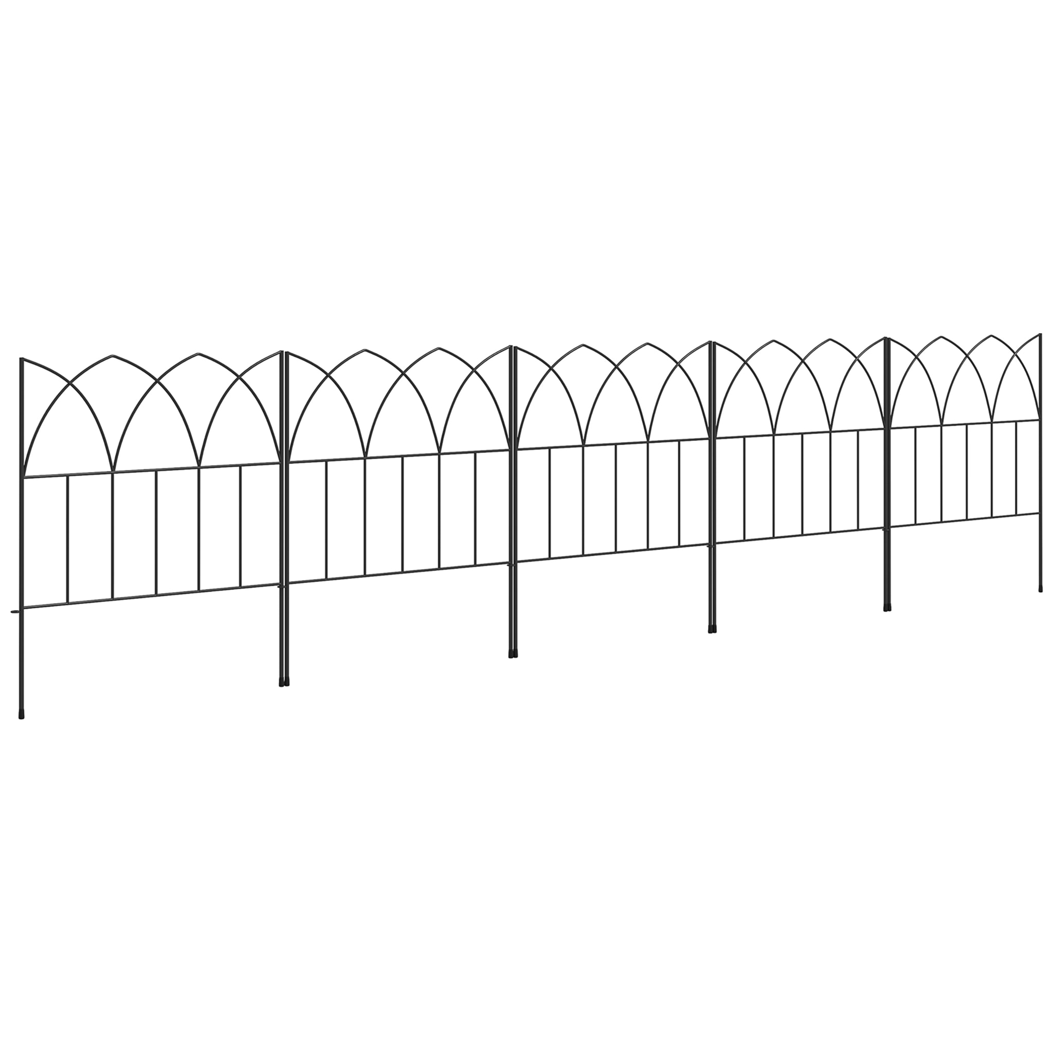 Vallas de Jardín 205x45,5 cm Set de 5 Vallas Decorativas para Jardín de Metal Combinación Libre Barrera para Animales para Terraza Patio Césped Negro