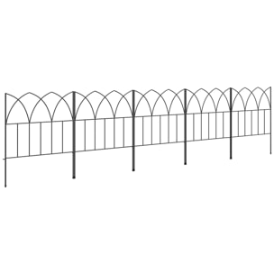 Vallas de Jardín 205x45,5 cm Set de 5 Vallas Decorativas para Jardín de Metal Combinación Libre Barrera para Animales para Terraza Patio Césped Negro