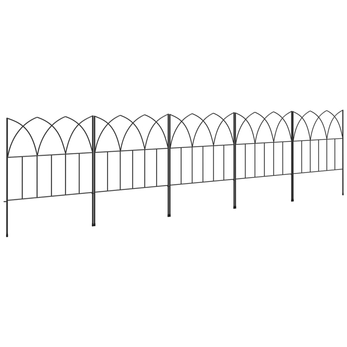 Vallas de Jardín 205x45,5 cm Set de 5 Vallas Decorativas para Jardín de Metal Combinación Libre Barrera para Animales para Terraza Patio Césped Negro