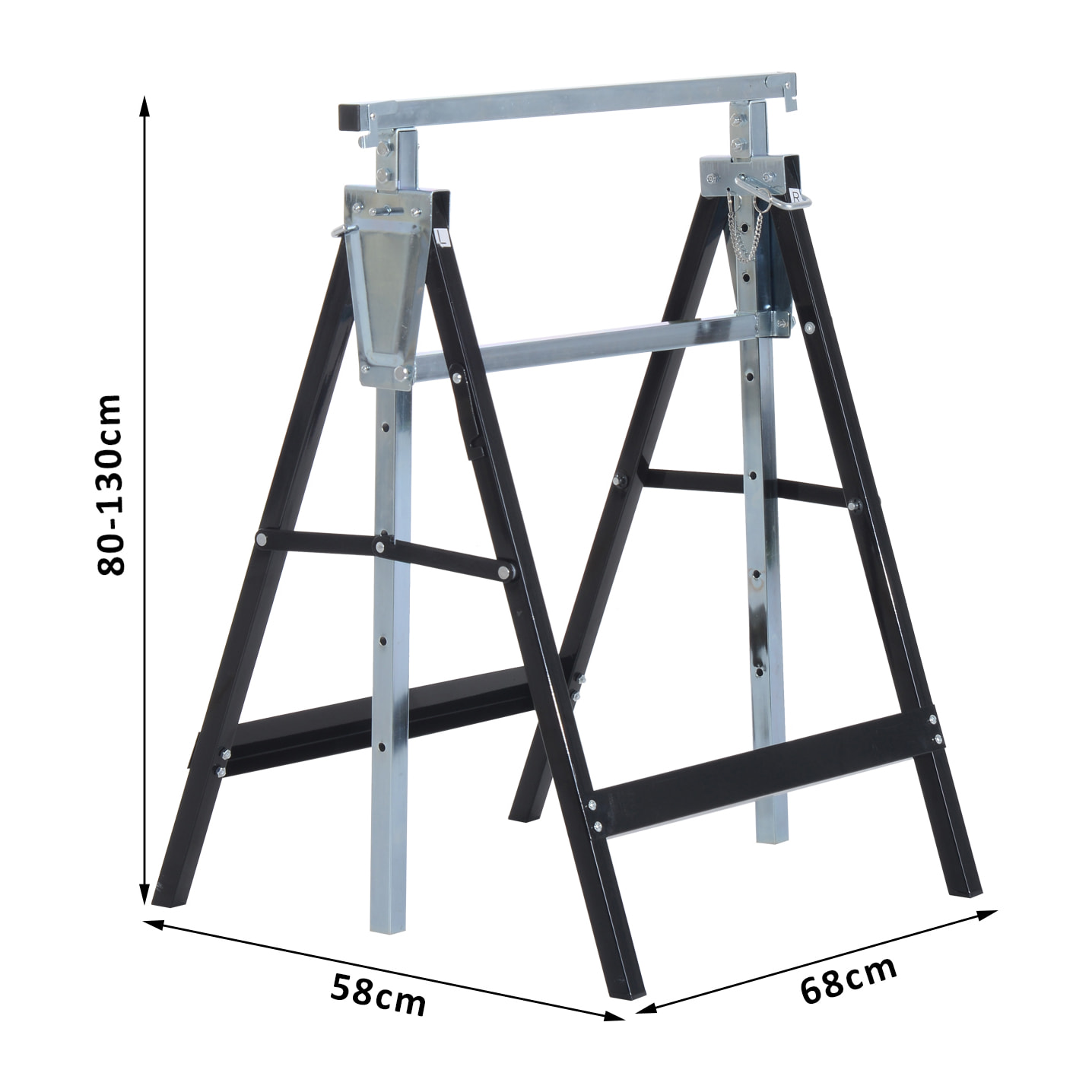 Lot de 2 tréteaux pliables télescopiques hauteur réglable 80-130 cm noir