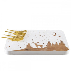 Plateau à fromage bois cerf rectangulaire et 4 fourchettes dorées