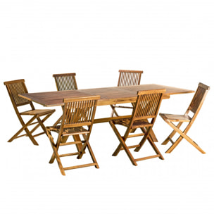 HANNA - SALON DE JARDIN BOIS TECK HUILÉ 8/10 personnes - 1 table rect. pieds croisés extensible 180*240/100 cm et 6 chaises