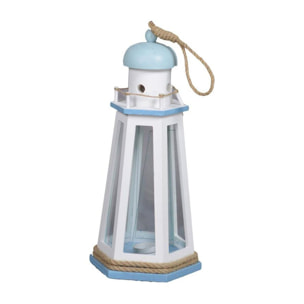 Lanterna mare in legno bianco e azzurro faro cm21,5x21,5h41,5