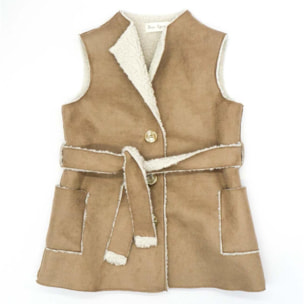 Chaleco de ante marrón y borreguito blanco