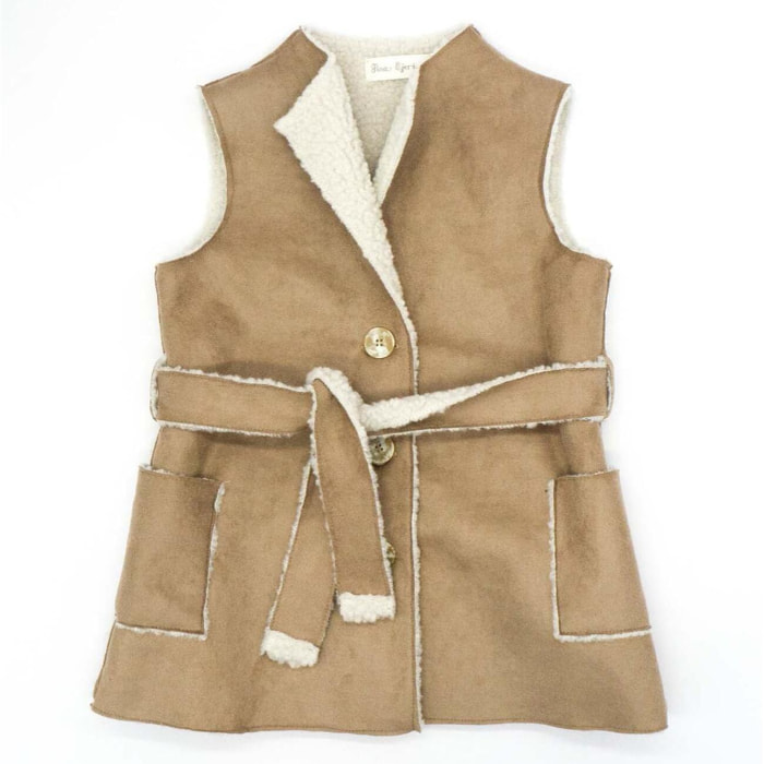 Chaleco de ante marrón y borreguito blanco