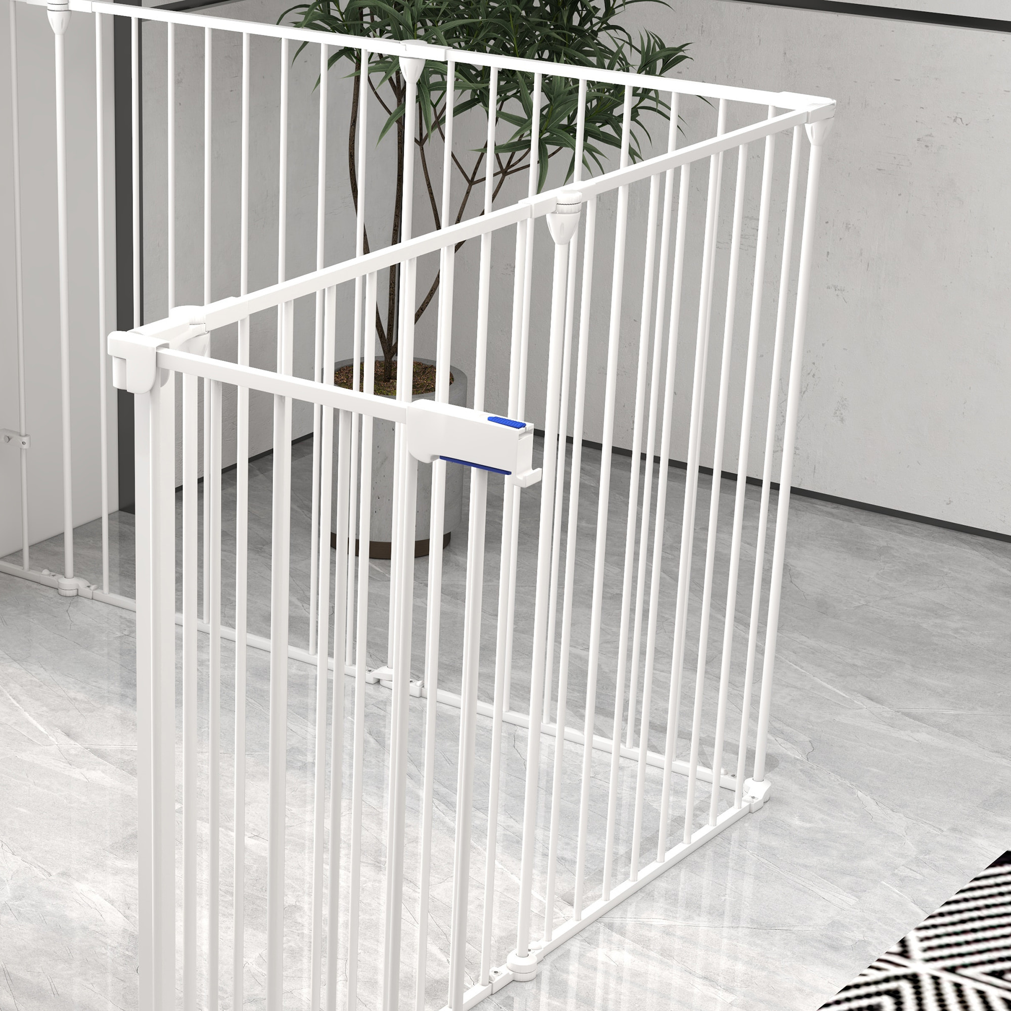 Parque para Perros de 8 Paneles 64x90 cm Corralito para Mascotas Plegable de Acero con Doble Cerradura Función de Bloqueo Auxiliar y Forma de Bricolaje para Pasillos Escaleras Blanco