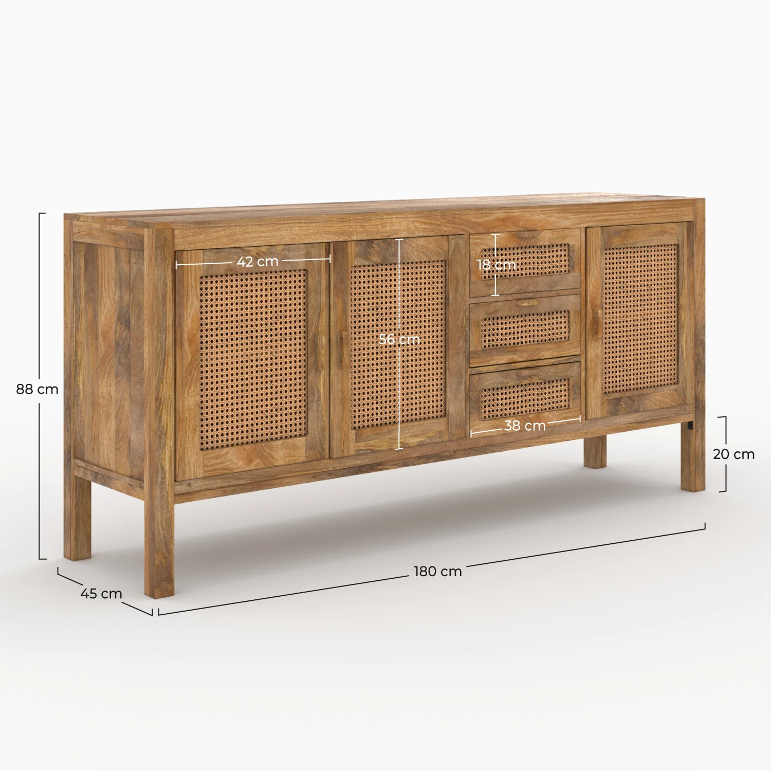 Buffet 3 portes et 3 tiroirs en cannage - Tiki