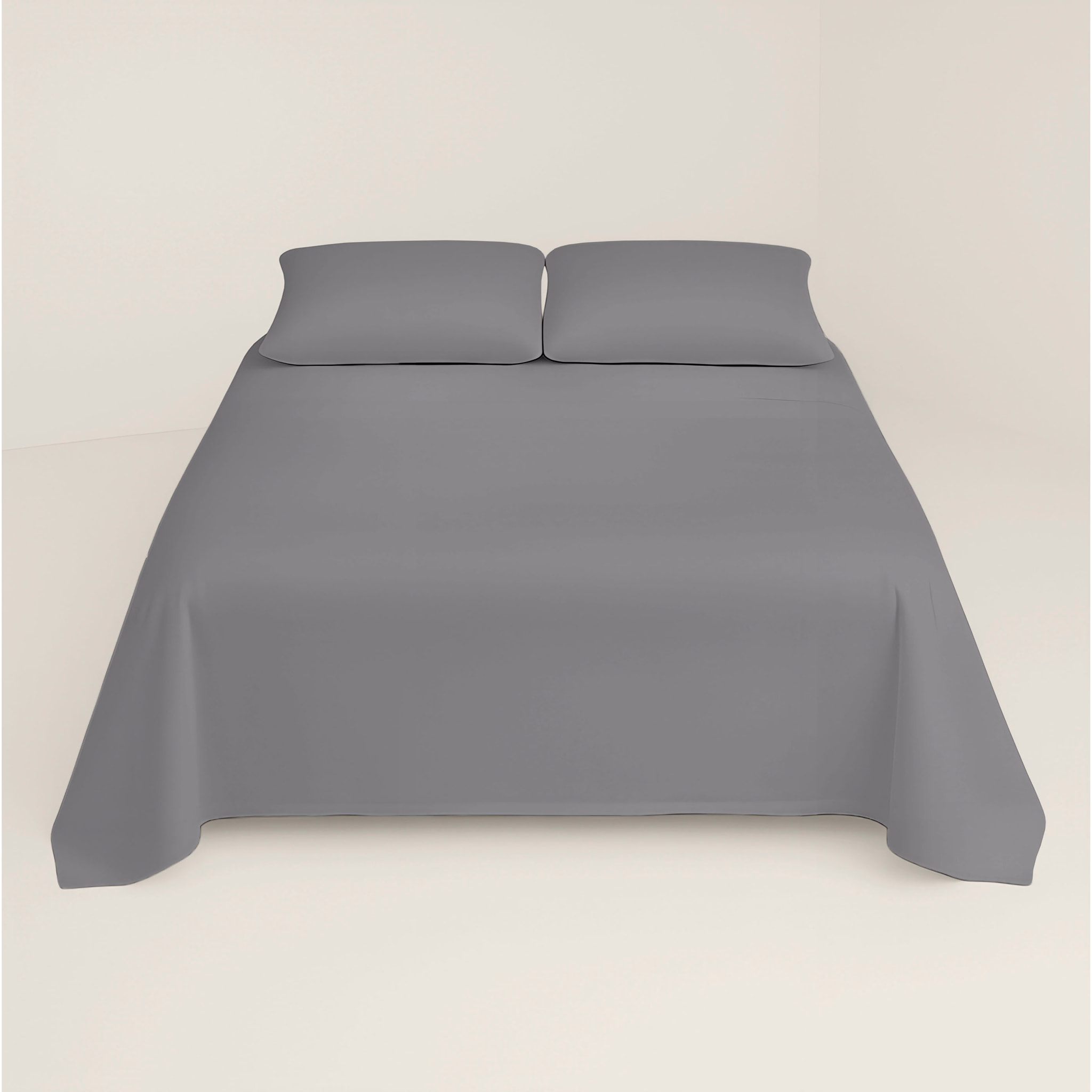 Juego de Sábanas Lisas - 100% Microfibra - Incluye 1 o 2 Fundas de Almohada + 1 Sábana Bajera - Gris 7